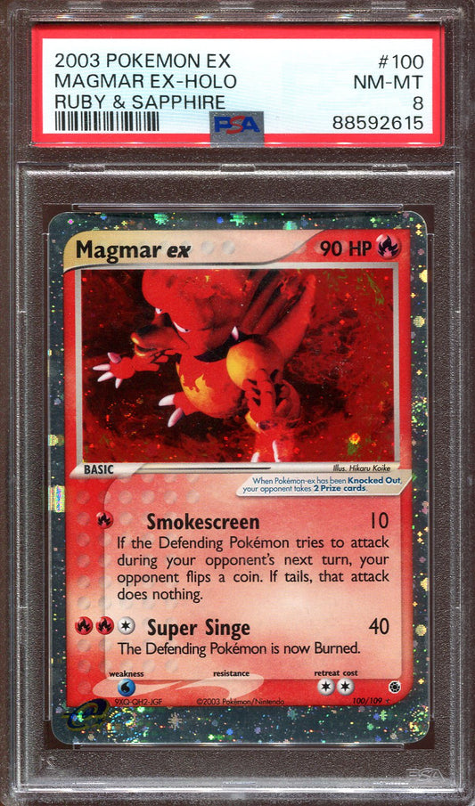 MAGMAR EX 100/109 POKEMON PSA 8 EX RUBY & SAPPHIRE HOLO