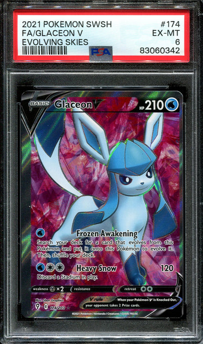 GLACEON V (OC) 174/203 POKEMON PSA 6 EVOLVING SKIES FULL ART