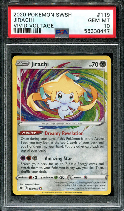 JIRACHI 119/185 POKEMON PSA 10 VIVID VOLTAGE AMAZING RARE