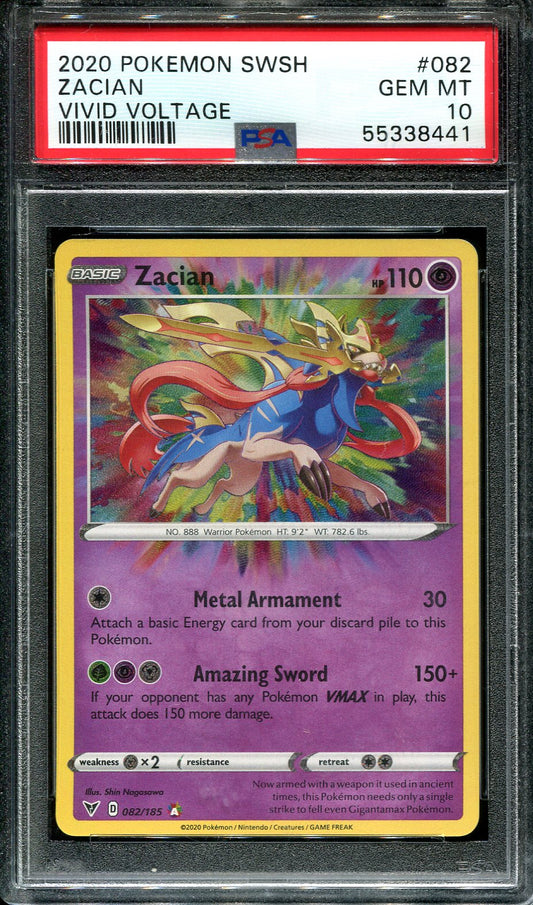 ZACIAN 082/185 POKEMON PSA 10 VIVID VOLTAGE AMAZING RARE