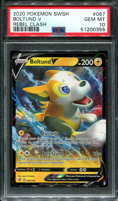 BOLTUND V 067/192 POKEMON PSA 10 REBEL CLASH