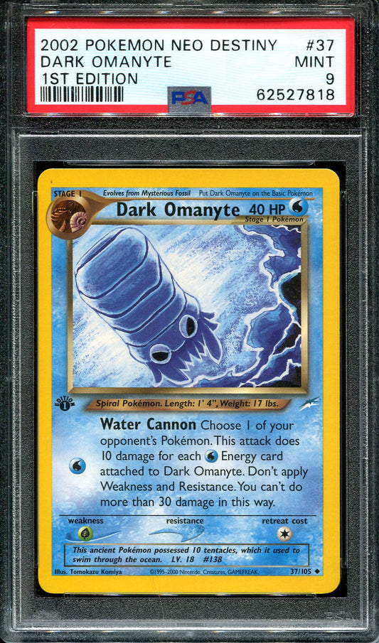 DARK OMANYTE 37/105 POKEMON PSA 9 NEO DESTINY FIRST EDITION