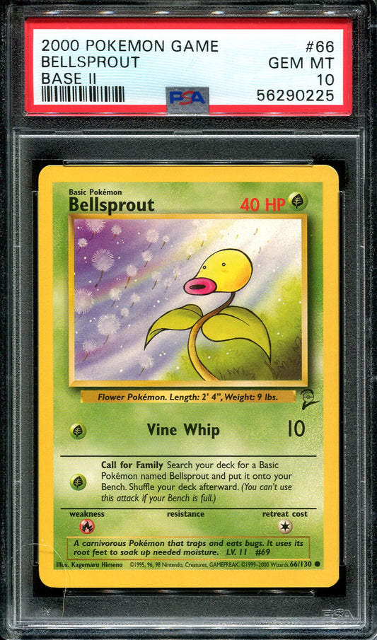 BELLSPROUT 66/130 POKEMON PSA 10 BASE SET 2