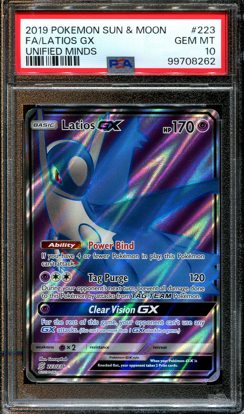 LATIOS GX 223/236 POKEMON PSA 10 UNIFIED MINDS FULL ART