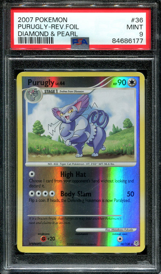 PURUGLY 36/130 POKEMON PSA 9 DIAMOND & PEARL BASE SET REVERSE HOLO