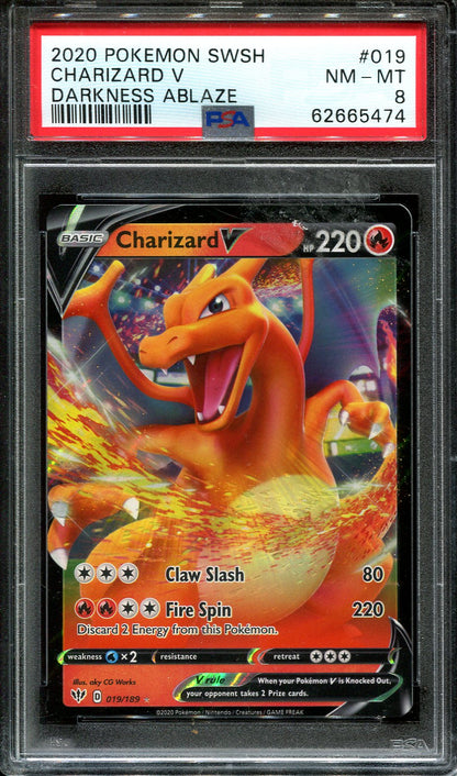 CHARIZARD V 019/189 POKEMON PSA 8 DARKNESS ABLAZE ULTRA RARE