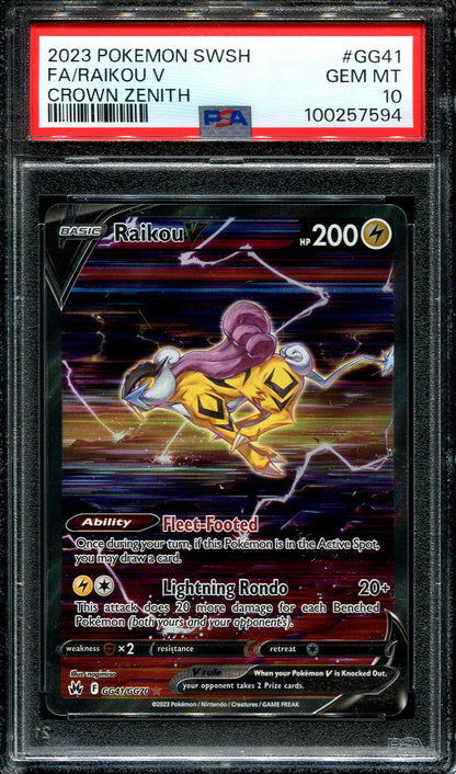 RAIKOU V GG41/GG70 POKEMON PSA 10 CROWN ZENITH FUL ART