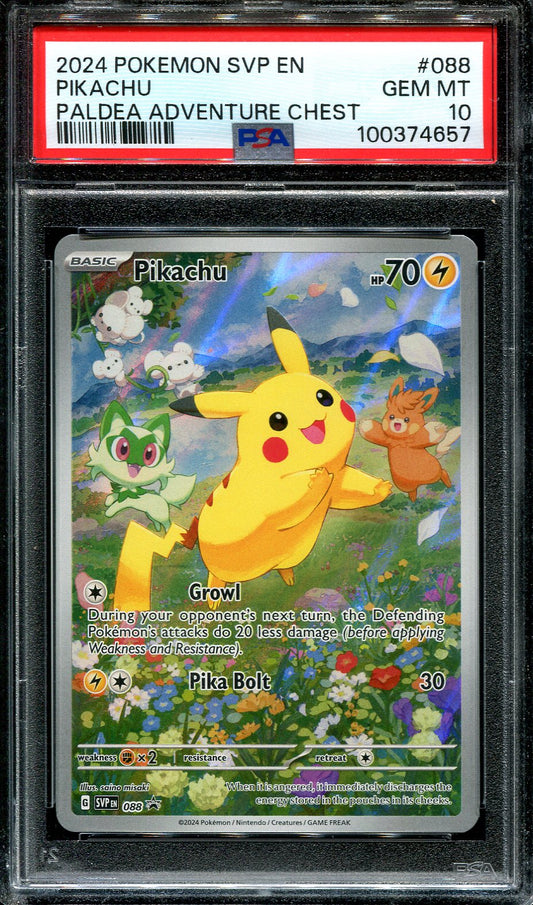 PIKACHU 088 POKEMON PSA 10 PALDEA ADVENTURE CHEST BLACK STAR PROMO