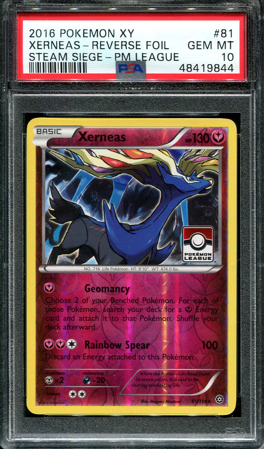 XERNEAS 81/114 POKEMON PSA 10 STEAM SIEGE POKEMON LEAGUE REVERSE HOLO