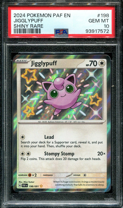 JIGGLYPUFF 198/091 POKEMON PSA 10 PALEDAN FATES SHINY RARE