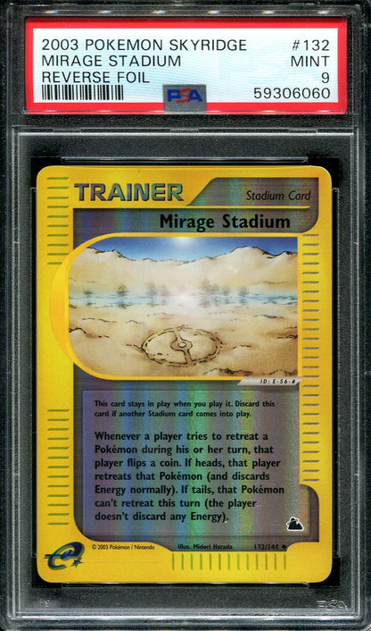 MIRAGE STADIUM 132/144 POKEMON PSA 9 SKYRIDGE REVERSE HOLO