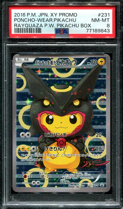 PONCHO WEARING PIKACHU 231/XY-P POKEMON PSA 8 JAPANESE RAYQUAZA PIKACHU BOX