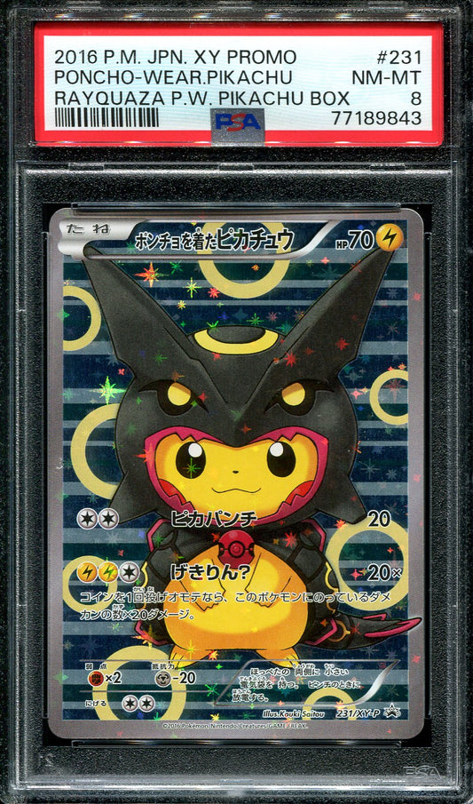 PONCHO WEARING PIKACHU 231/XY-P POKEMON PSA 8 JAPANESE RAYQUAZA PIKACHU BOX