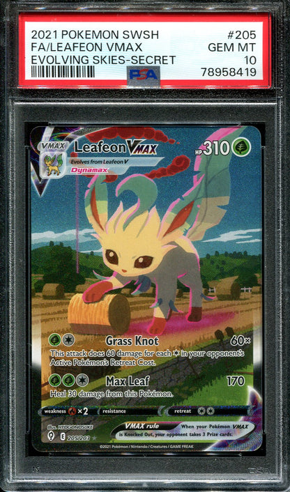 LEAFEON VMAX 205/203 POKEMON PSA 10 EVOLVING SKIES ALTERNATE ART