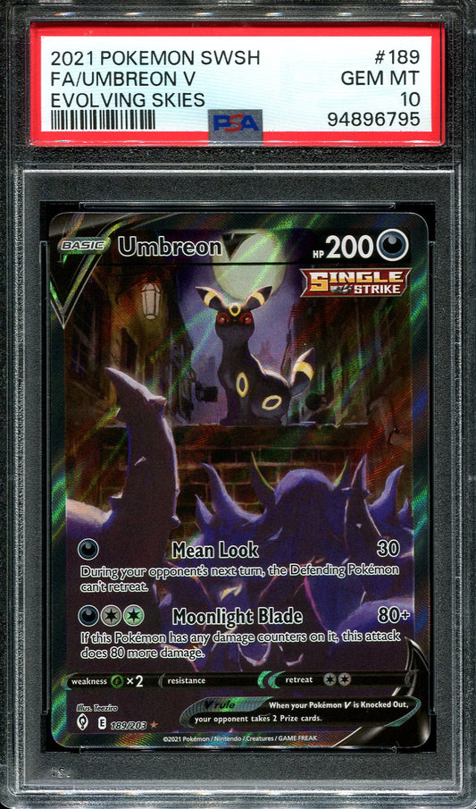 UMBREON V 189/203 POKEMON PSA 10 EVOLVING SKIES ALTERNATE ART