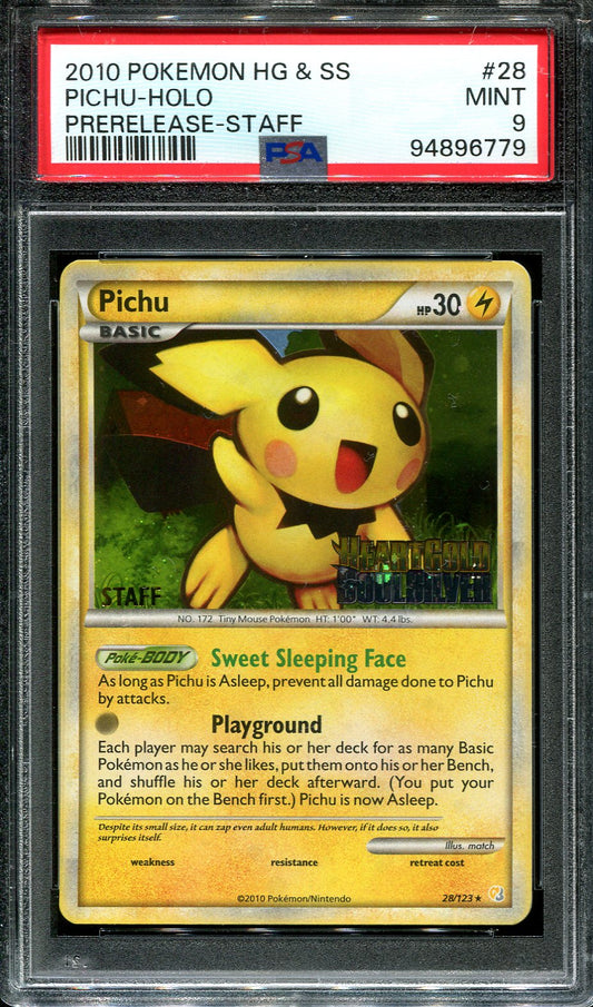 PICHU 28/123 POKEMON PSA 9 HEARTGOLD SOULSILVER PRERELEASE STAFF