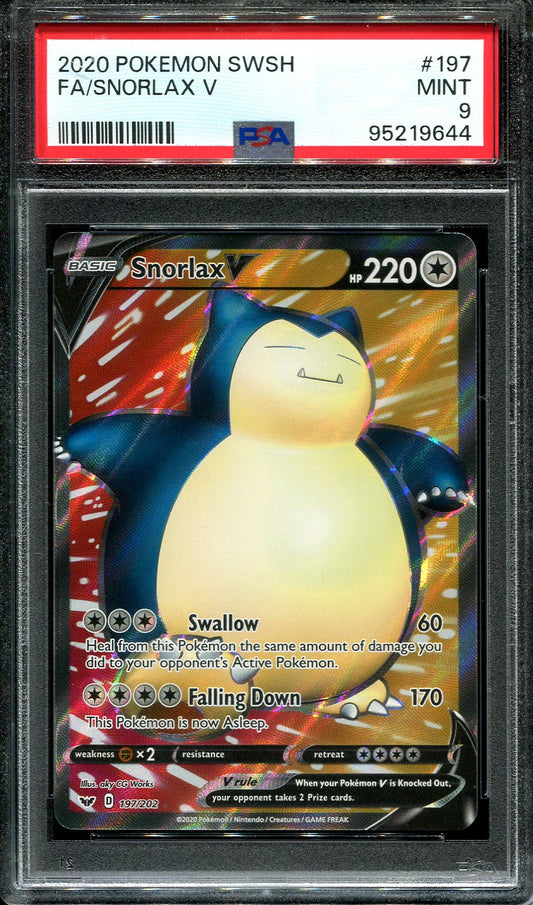 SNORLAX 197/202 POKEMON PSA 9 SWORD & SHIELD BASE SET FULL ART