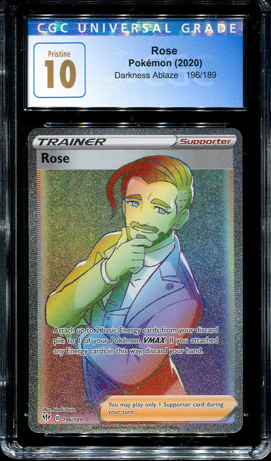 ROSE 196/189 POKEMON CGC 10 DARKNESS ABLAZE RAINBOW RARE