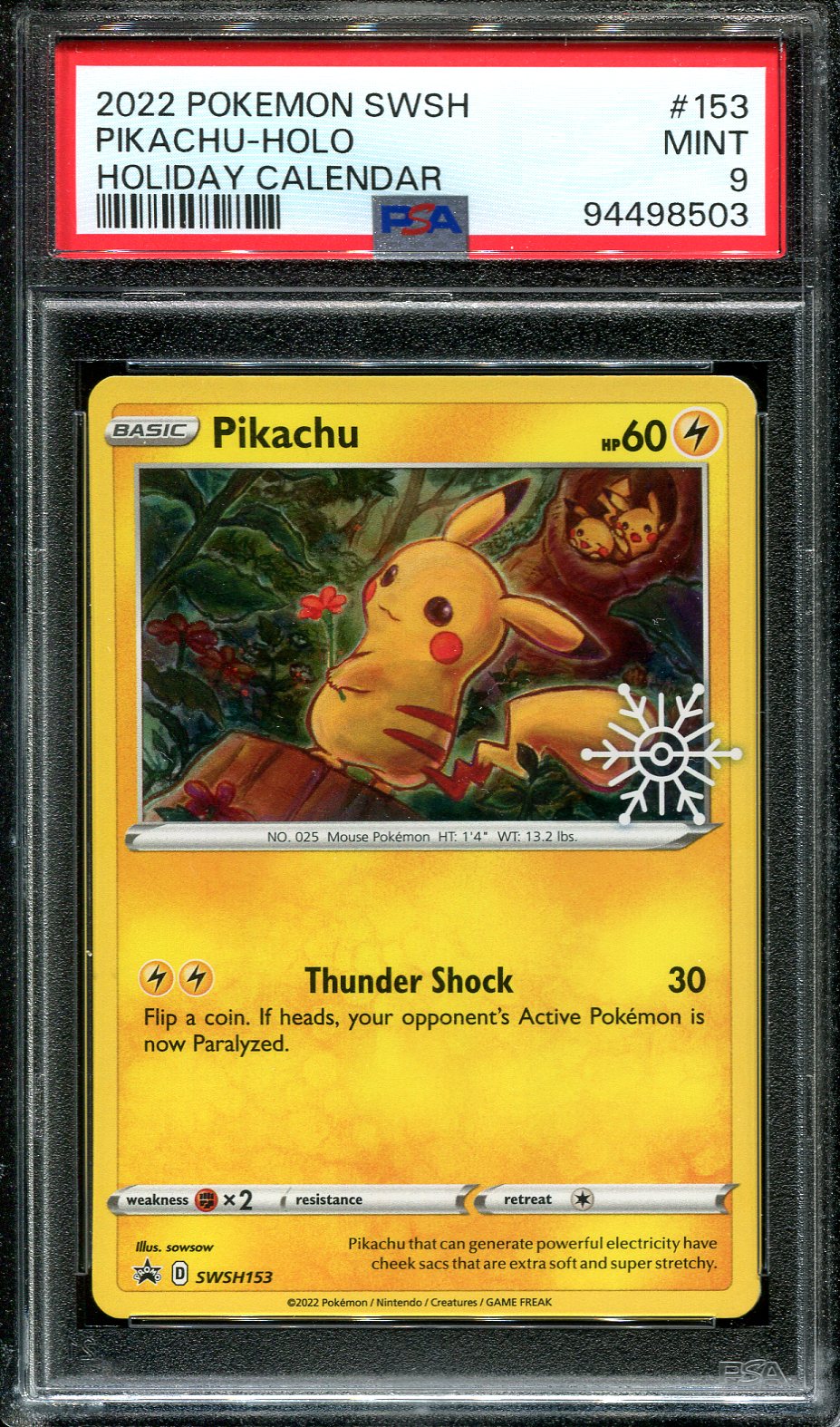 PIKACHU SWSH153 POKEMON PSA 9 HOLIDAY CALENDAR HOLO