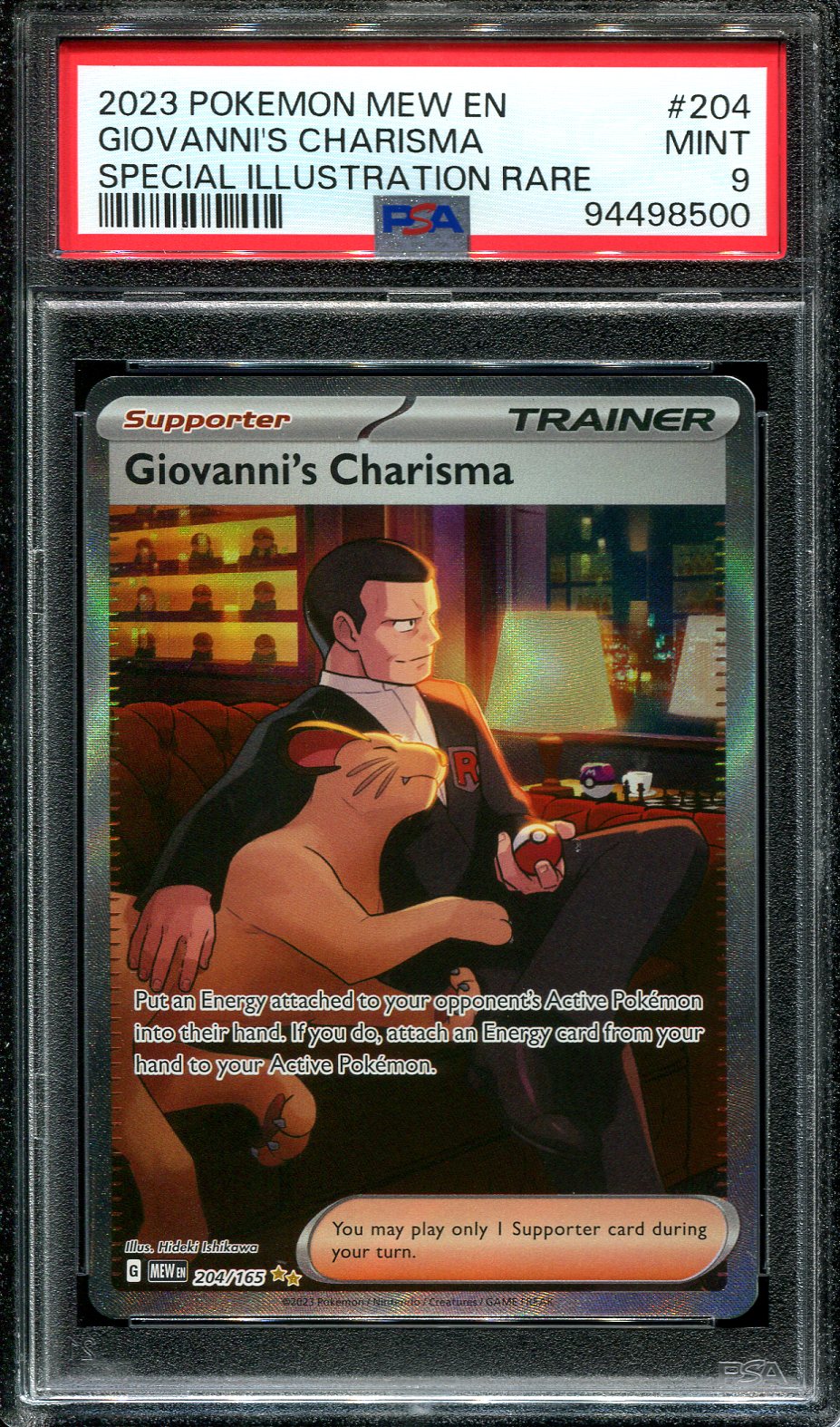 GIOVANNI'S CHARISMA 204/165 POKEMON PSA 9 POKEMON 151 SPECIAL ILLUSTRATION RARE