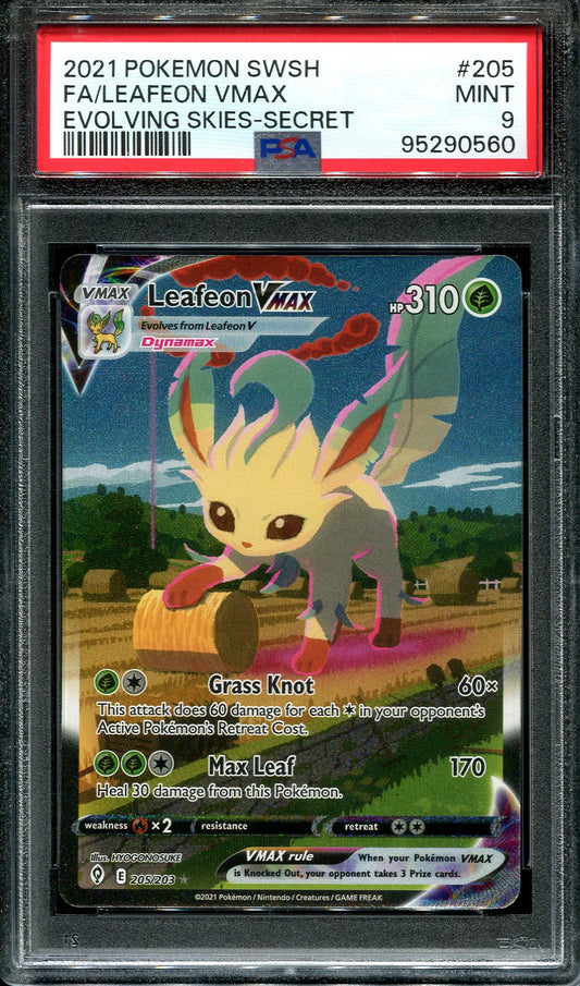 LEAFEON VMAX 205/203 POKEMON PSA 9 EVOLVING SKIES ALTERNATE ART