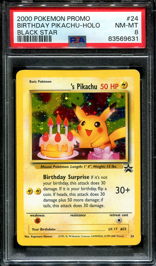 BIRTHDAY PIKACHU 24 POKEMON PSA 8 WOTC BLACK STAR PROMO HOLO