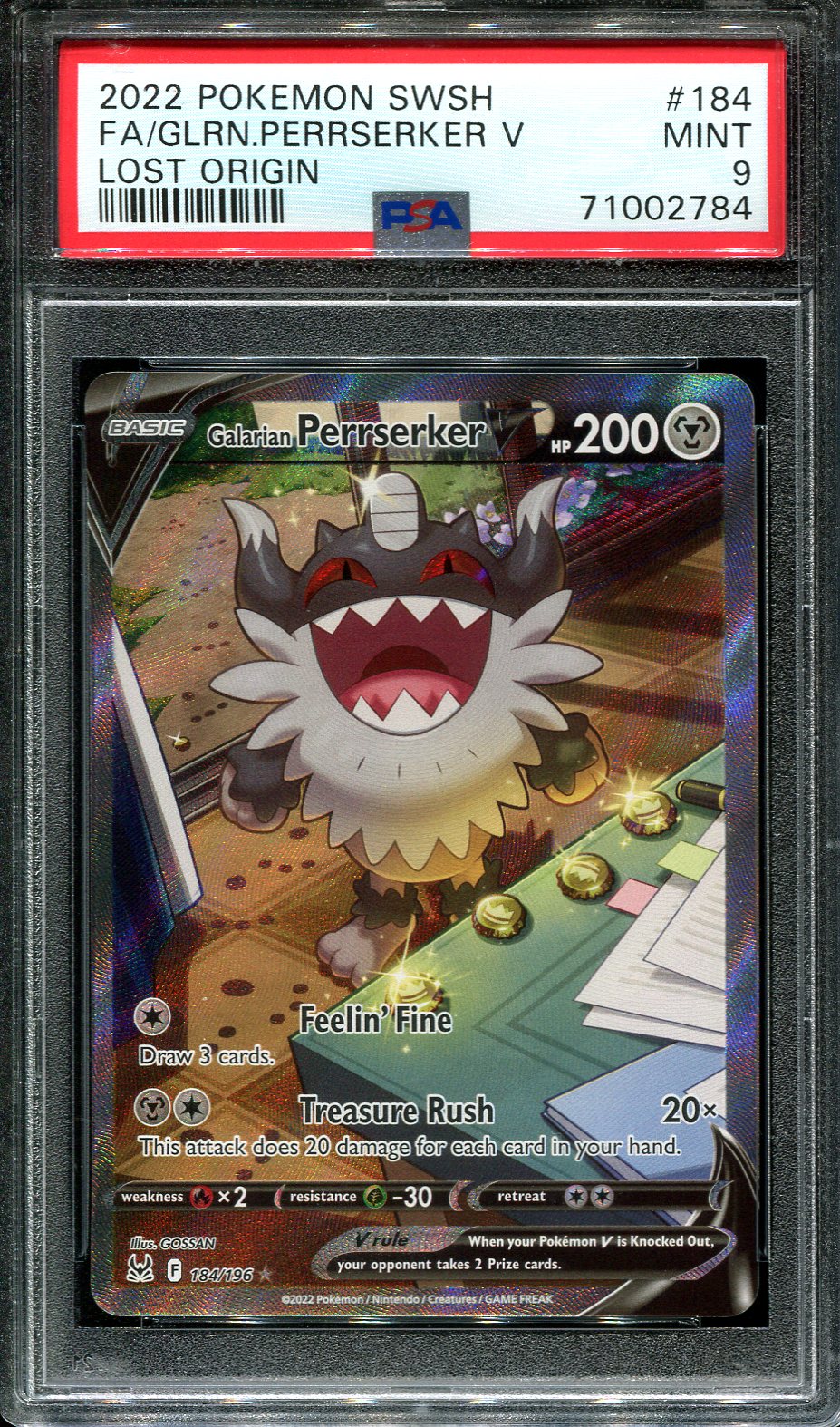 GALARIAN PERRSERKER V 184/196 POKEMON PSA 9 LOST ORIGIN ALTERNATE ART