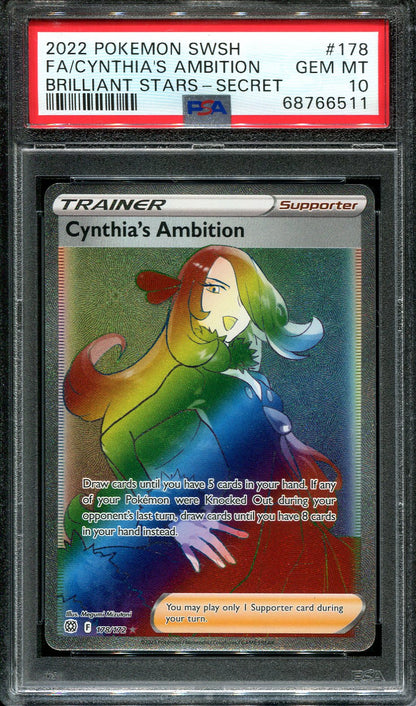 CYNTHIA'S AMBITION 178/172 POKEMON PSA 10 BRILLIANT STARS SECRET RARE