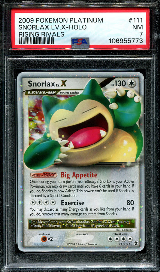 SNORLAX LV.X 111/111 POKEMON PSA 7 PLATINUM RISING RIVALS HOLO
