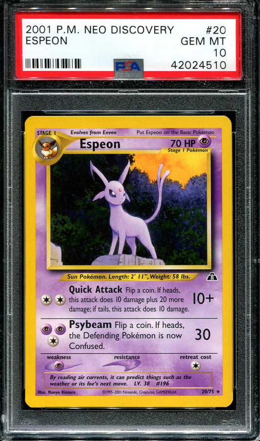 ESPEON 20/75 PSA 10 POKEMON NEO DISCOVERY NON HOLO