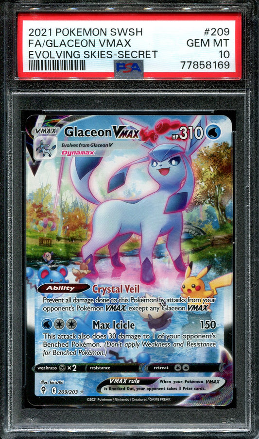 GLACEON VMAX 209/203 POKEMON PSA 10 EVOLVING SKIES ALTERNATE ART