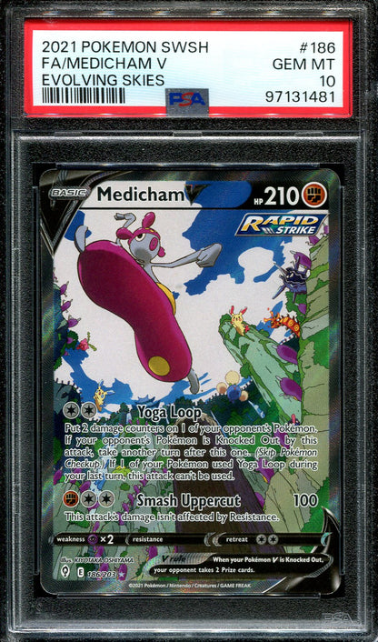 MEDICHAM V 186/203 POKEMON PSA 10 EVOLVING SKIES ALTERNATE ART