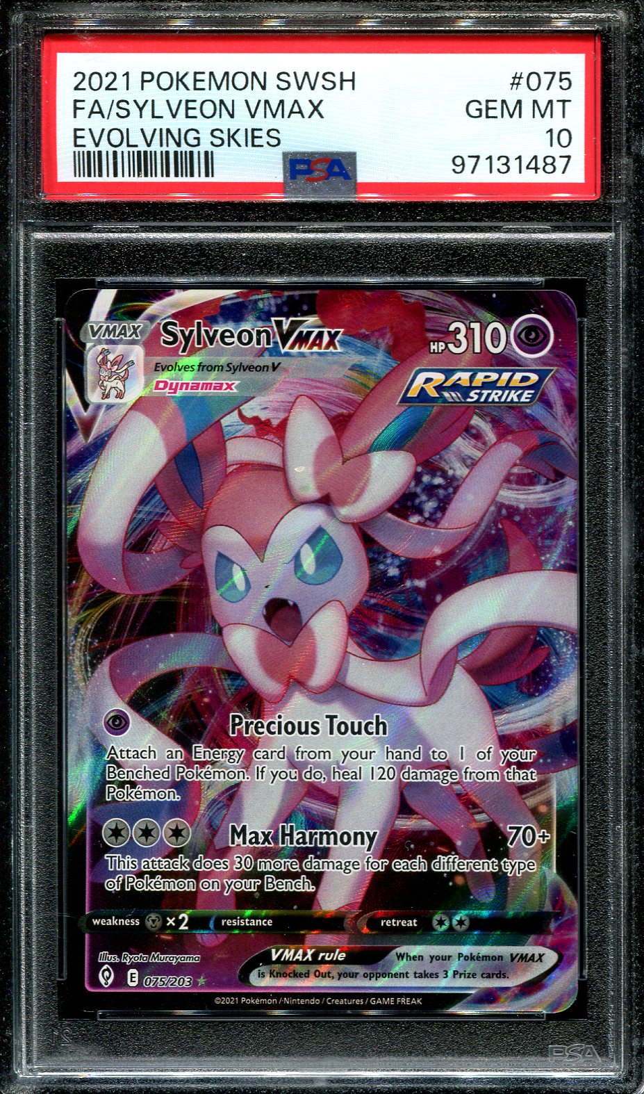 SYLVEON VMAX 075/203 POKEMON PSA 10 EVOLVING SKIES FULL ART