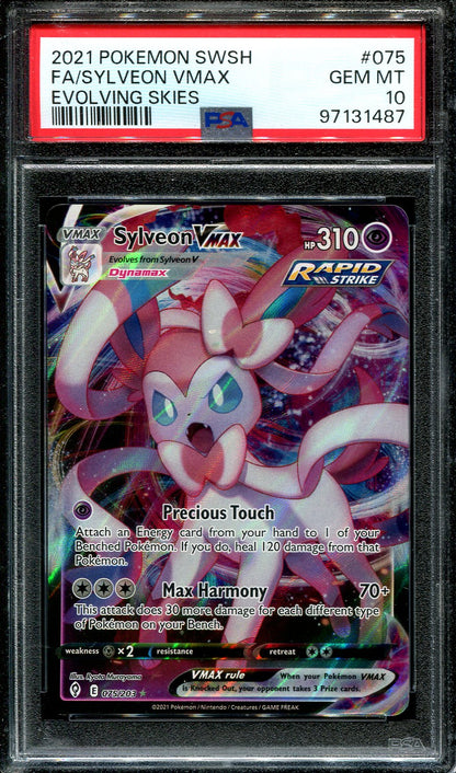 SYLVEON VMAX 075/203 POKEMON PSA 10 EVOLVING SKIES FULL ART