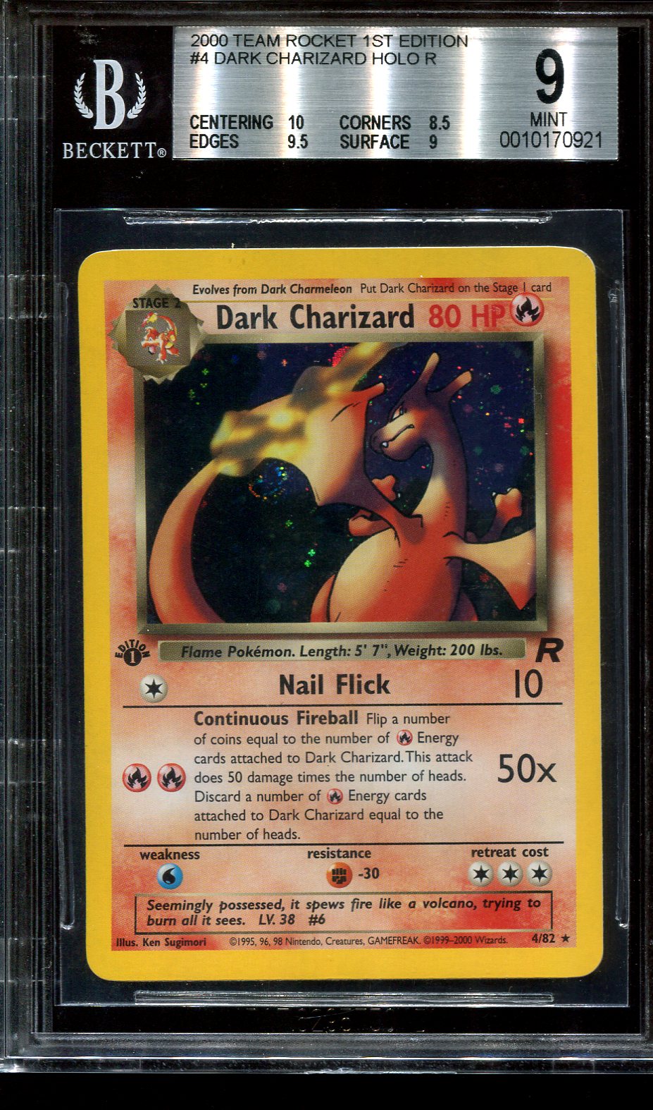 DARK CHARIZARD 4/82 POKEMON BGS 9 TEAM ROCKET FIRST EDITION HOLO