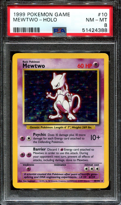 MEWTWO 10/102 POKEMON PSA 8 BASE SET HOLO