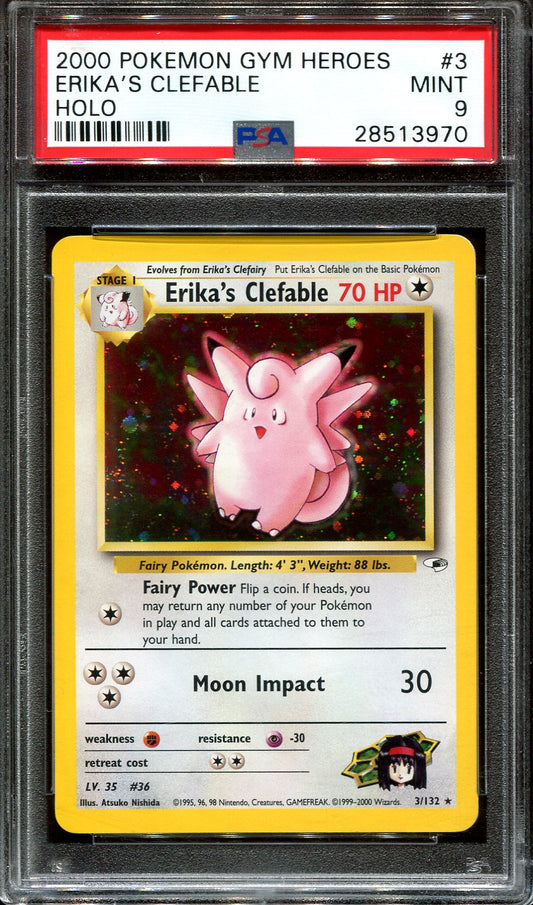 ERIKA'S CLEFABLE 3/132 POKEMON PSA 9 GYM HEROES HOLO