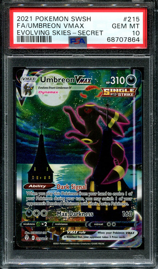 UMBREON VMAX 215/203 POKEMON PSA 10 EVOLVING SKIES ALTERNATE ART