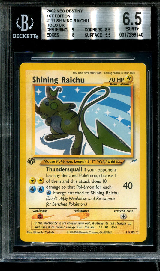 SHINING RAICHU 111/105 POKEMON BGS 6.5 FIRST EDITION NEO DESTINY SECRET RARE