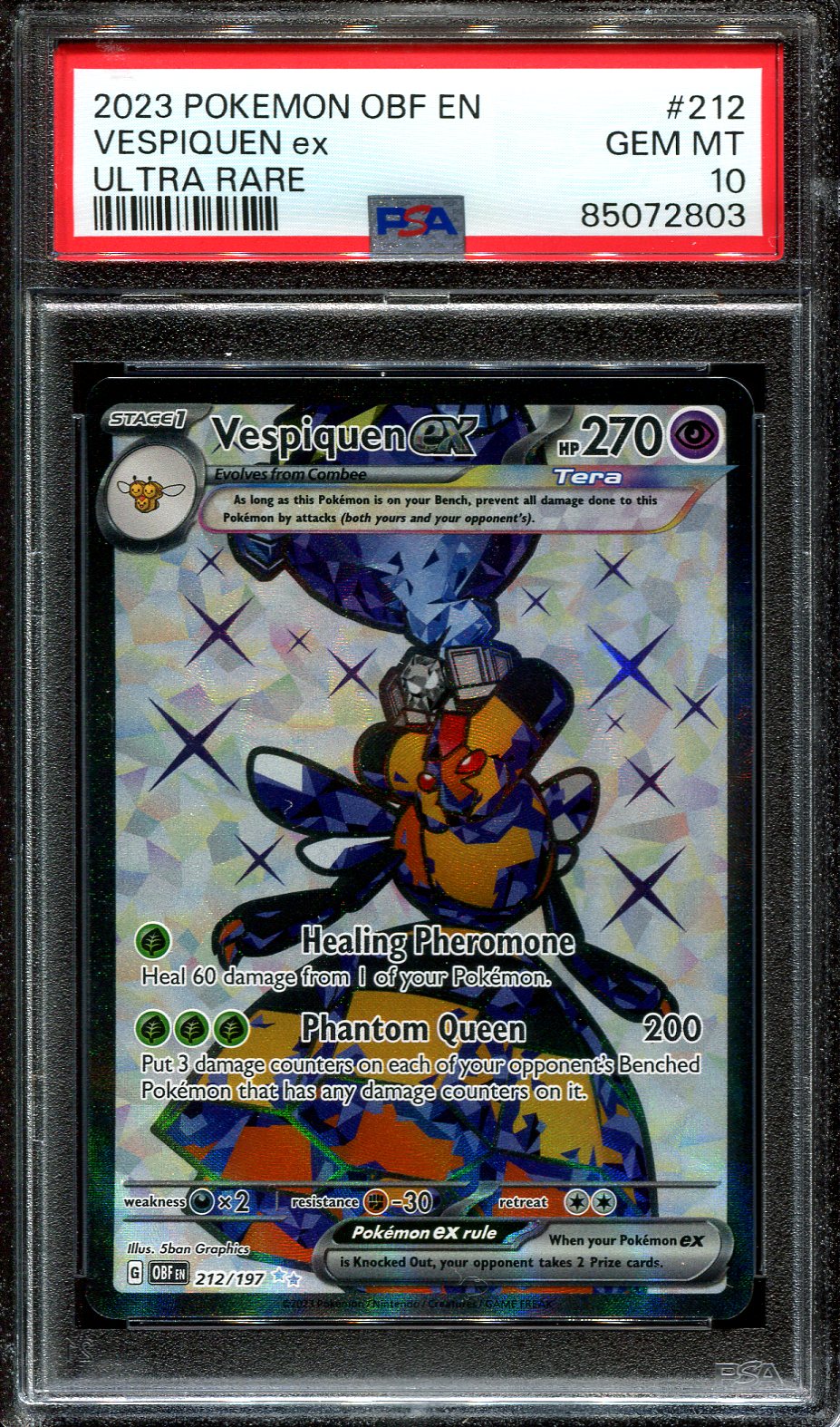 VESPIQUEN EX 212/197 POKEMON PSA 10 OBSIDIAN FLAMES FULL ART SHINY