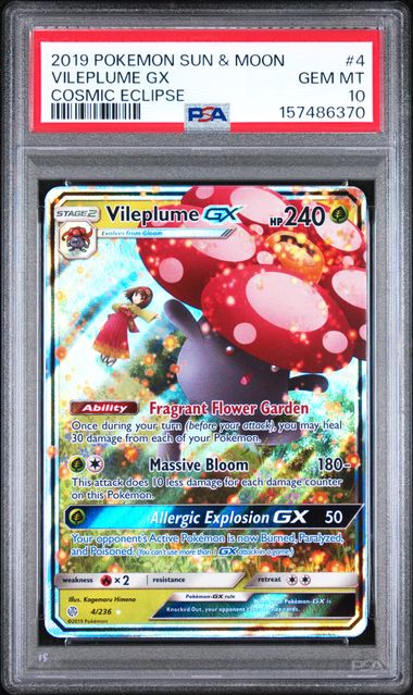 VILEPLUME GX 4/236 PSA 10 POKEMON SUN & MOON COSMIC ECLIPSE ULTRA RARE