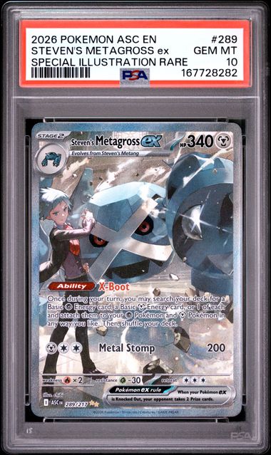 STEVEN'S METAGROSS EX 289/217 PSA 10 POKEMON ASCENDED HEROES SPECIAL ILLUSTRATION RARE