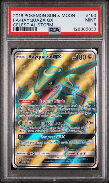 RAYQUAZA GX 160/168 PSA 9 POKEMON SUN & MOON CELESTIAL STORM FULL ART