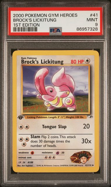 BROCK'S LICKITUNG 41/132 PSA 9 POKEMON GYM HEROES FIRST EDITION