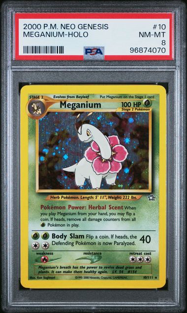 MEGANIUM 10/111 PSA 8 POKEMON NEO GENESIS HOLO RARE