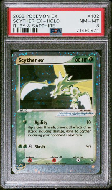 SCYTHER EX 102/109 PSA 8 POKEMON EX RUBY & SAPPHIRE HOLO RARE