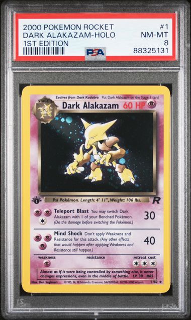 DARK ALAKAZAM 1/82 PSA 8 POKEMON TEAM ROCKET FIRST EDITION HOLO RARE