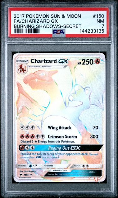 CHARIZARD GX 150/147 PSA 7 POKEMON BURNING SHADOWS SECRET RARE
