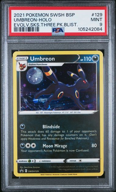 UMBREON SWSH129 PSA 9 POKEMON EVOLVING SKIES 3 PACK BLISTER HOLO PROMO
